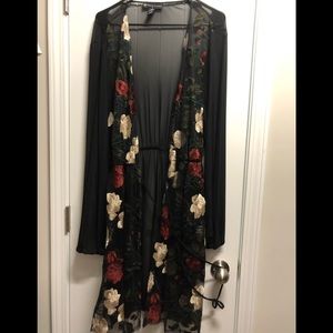 Sheer Floral Drawstring Duster